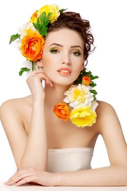 Beautiful woman with yellow flowers.3